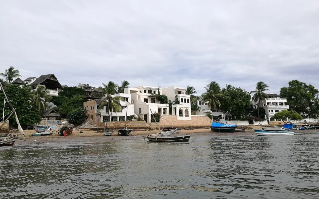 Boats anchored beside Shela village on Lamu Island